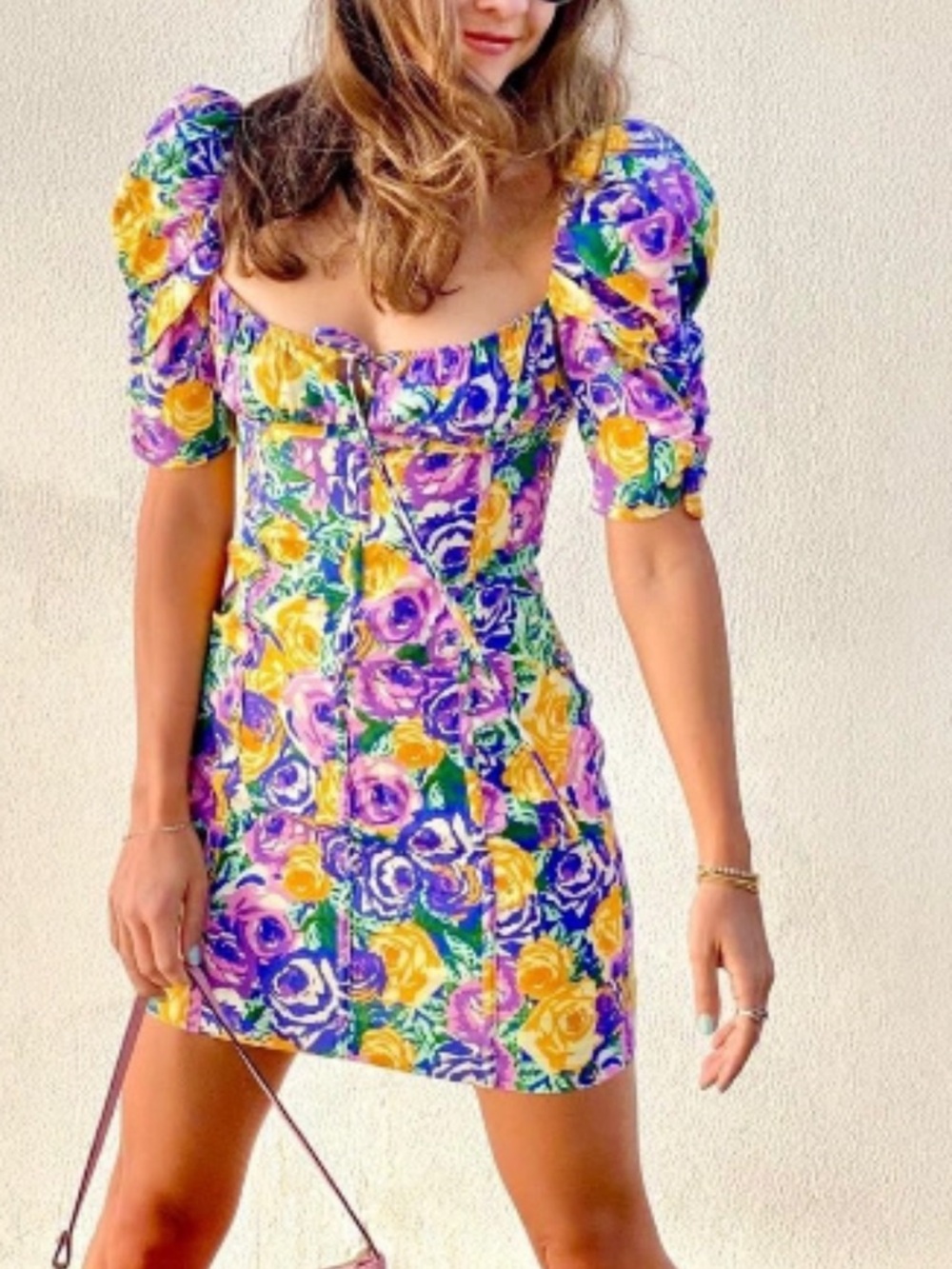 ZARA floral print corset style dress with puff sleeves - Picture 2 of 11